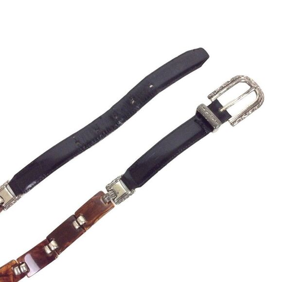 Brighton Ladies Belt Medium Brown Faux Tortoise Shell Links Black Leather 90s - Picture 3 of 8